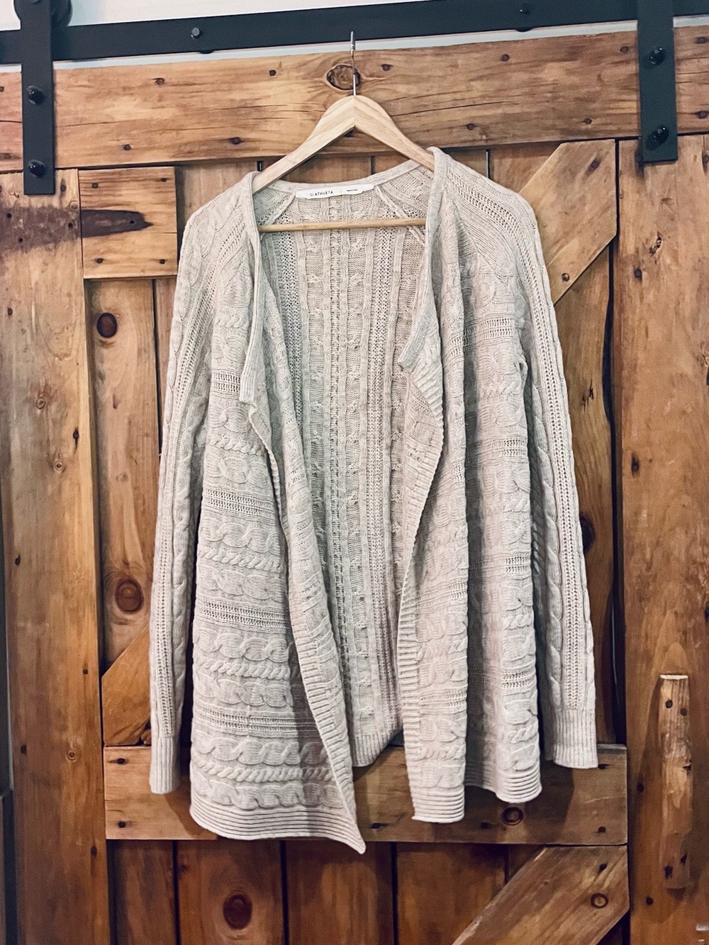 Athleta 100% Extra Fine Merino Wool Cable Knit Open Cardigan Small